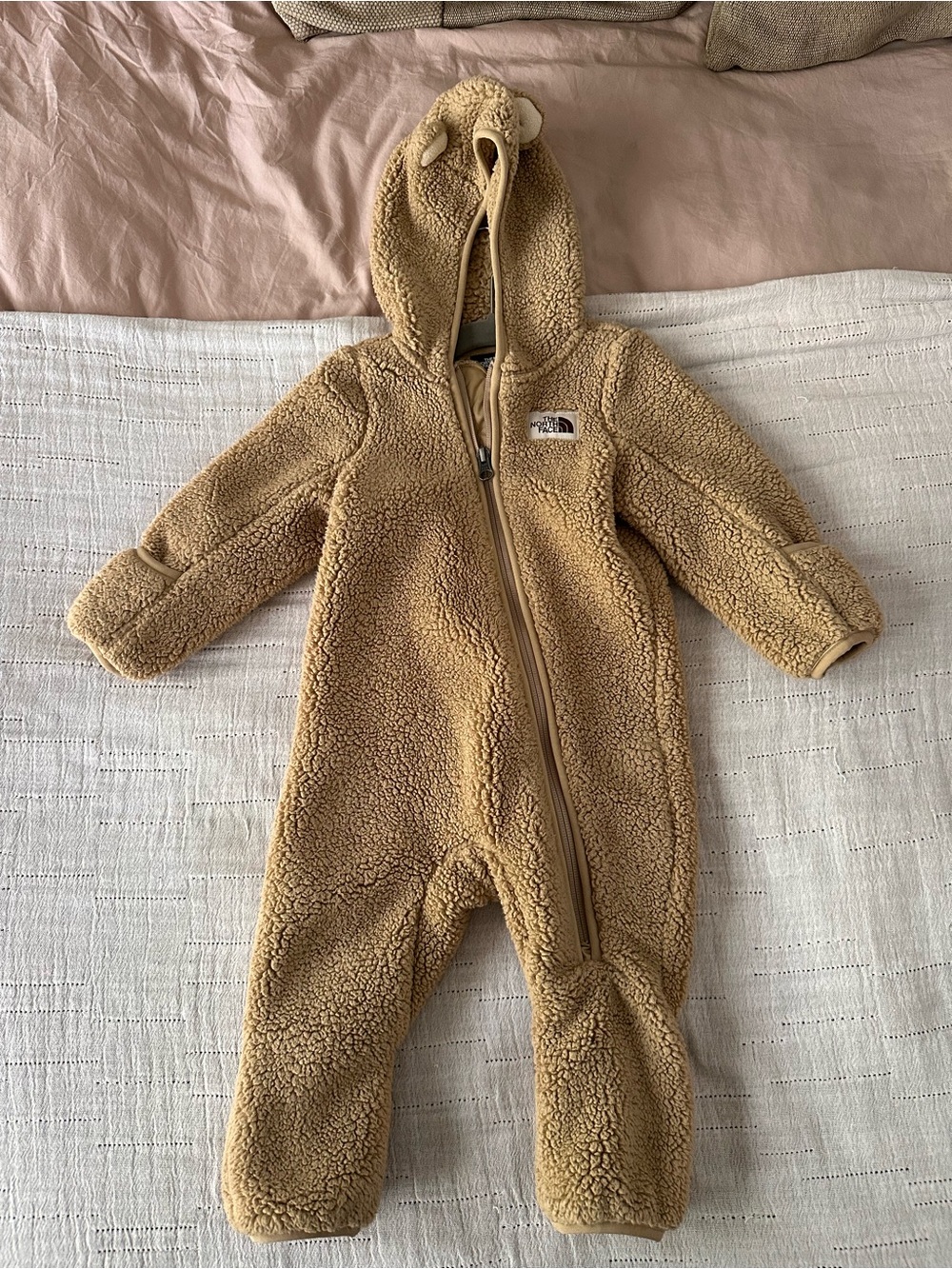 The North Face Teddy Fleece Hooded One-Piece in Tan